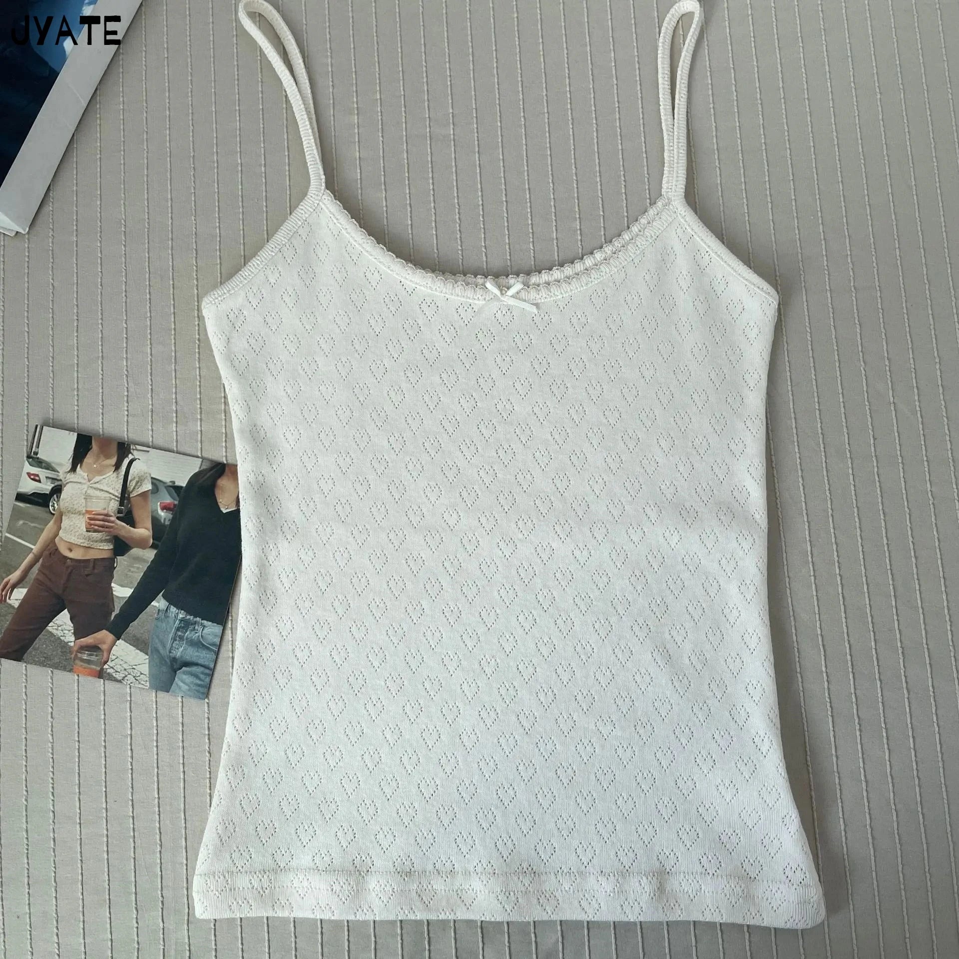 Süße Blumendruck Öse Schleife abgeschnittene Westen Frauen Baumwolle beiläufige dünne Spitzenbesatz Tank Tops Vintage Adrette süße Leibchen Y2K So ist Leben