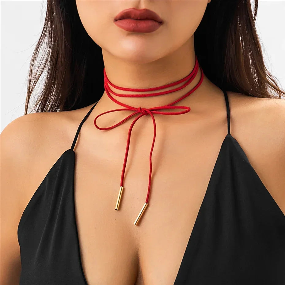 Goth sexy lange verstellbare Bowknot Seil Kette Halskette für Frauen Kpop Vintage Bogen geknotet Choker Schmuck Y2k Accessoires So ist Leben