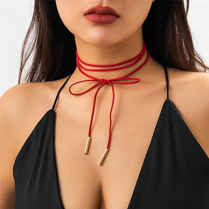 Goth sexy lange verstellbare Bowknot Seil Kette Halskette für Frauen Kpop Vintage Bogen geknotet Choker Schmuck Y2k Accessoires So ist Leben