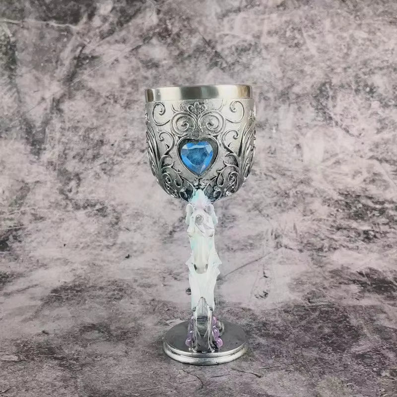 Klassischer Edelstahl‑Kelch mit Drachenmotiv und Strukturdesign So ist Leben