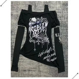Punk T-shirts Goth Schädel Hot Girl Eine Schulter Sexy Sling 2000s Y2k Kleidung Harajuku Japanische High Street Weibliche T hemd Grunge So ist Leben