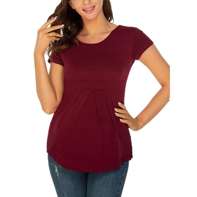 Sommer Mutterschaft Tops Frauen Schwangerschaft Kurzarm T-Shirts Beiläufige T-stücke für Schwangere Elegante Damen Falten T-Shirt Frauen Kleidung So ist Leben