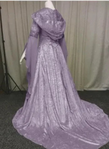 Frauen Deluxe Hexen kleid mittelalter liche Renaissance Maxi Zug Kleid Halloween Teufel heid nische Hexe Hochzeit cos Kostüm Kapuzen kleid Robe So ist Leben