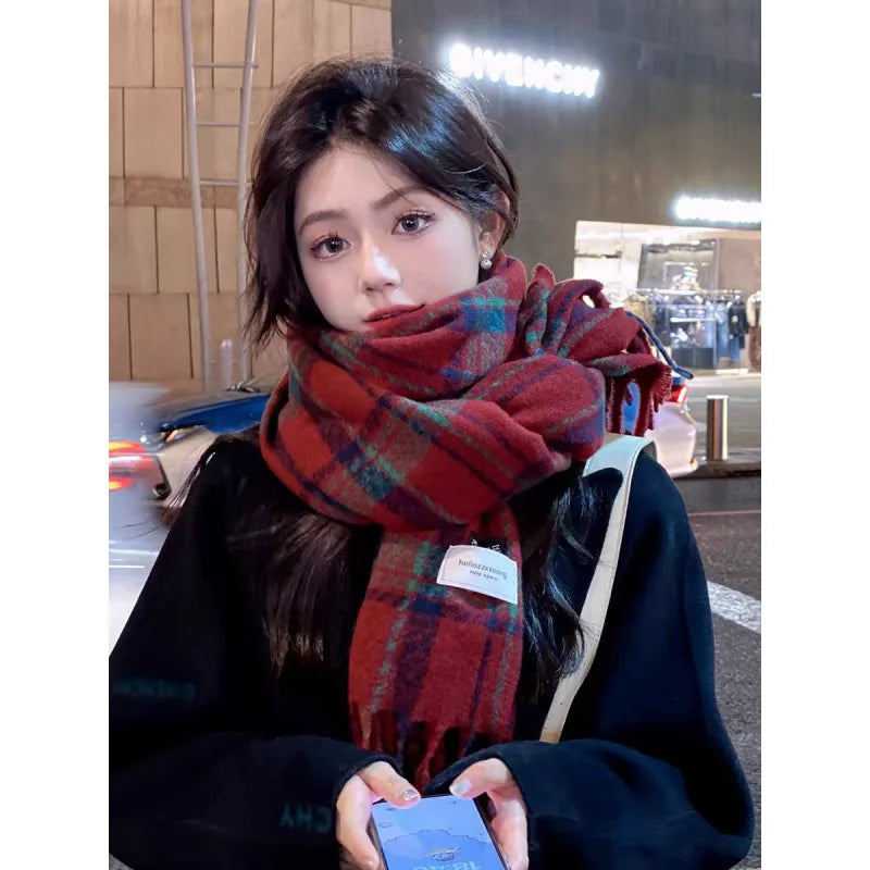 Retro koreanischen Stil Damen Schal Winter warm Quastenbesatz Nachahmung Kaschmir Schal Wrap Polyester frisch süß cremiger Stil So ist Leben