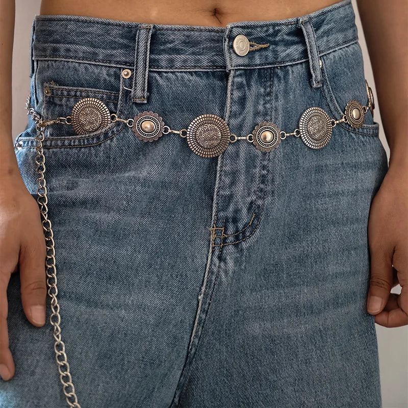 Modischer Metallkettengürtel für Damen, Cowgirl, Western Country, geschnitzter Hut, Kettengürtel, verstellbarer Gürtel für Pullover, Kleider, Jeans So ist Leben