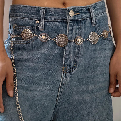 Modischer Metallkettengürtel für Damen, Cowgirl, Western Country, geschnitzter Hut, Kettengürtel, verstellbarer Gürtel für Pullover, Kleider, Jeans So ist Leben