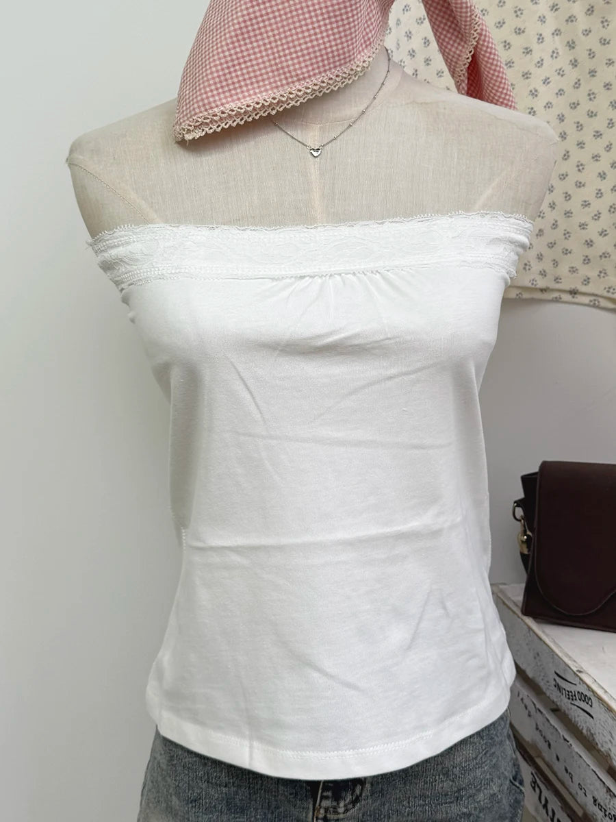 Spitze Trim Liebsten Tops Frauen Baumwolle Weiche Schlanke Weiß Sexy Ärmellose Leibchen Süße Nette Chic Tank Tops Y2K So ist Leben