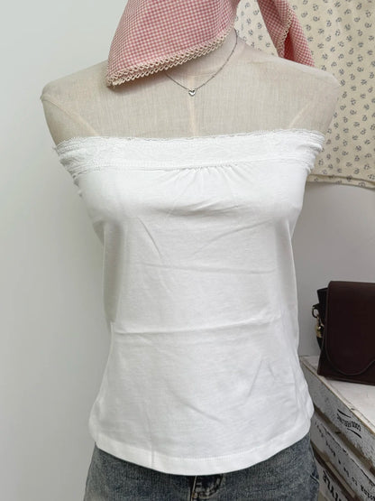 Spitze Trim Liebsten Tops Frauen Baumwolle Weiche Schlanke Weiß Sexy Ärmellose Leibchen Süße Nette Chic Tank Tops Y2K So ist Leben