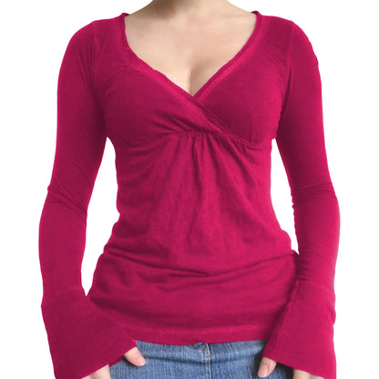 Frauen Fee Y2k Cottage T-shirt Kokette V-ausschnitt Langarm Babydoll Tees Herbst Frühling Casual Pullover Tops Vintage Kleidung So ist Leben