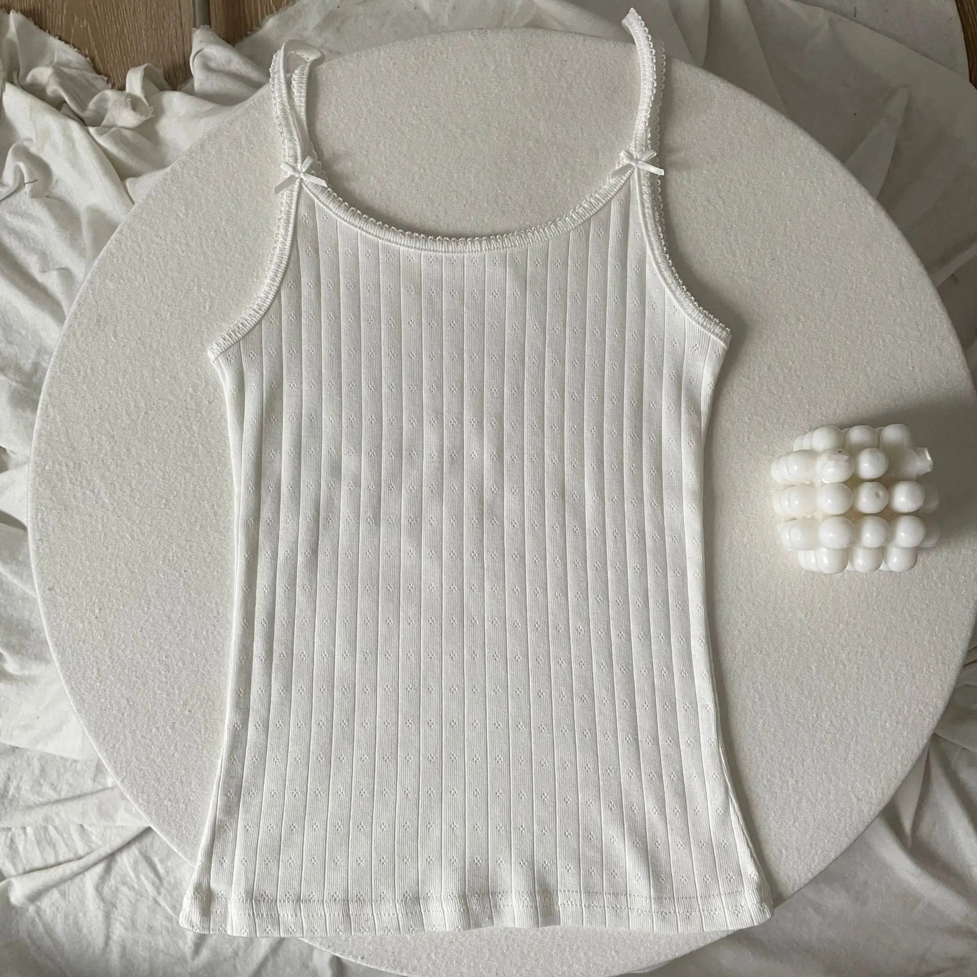 Süße Blumendruck Öse Schleife abgeschnittene Westen Frauen Baumwolle beiläufige dünne Spitzenbesatz Tank Tops Vintage Adrette süße Leibchen Y2K So ist Leben