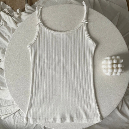 Süße Blumendruck Öse Schleife abgeschnittene Westen Frauen Baumwolle beiläufige dünne Spitzenbesatz Tank Tops Vintage Adrette süße Leibchen Y2K So ist Leben