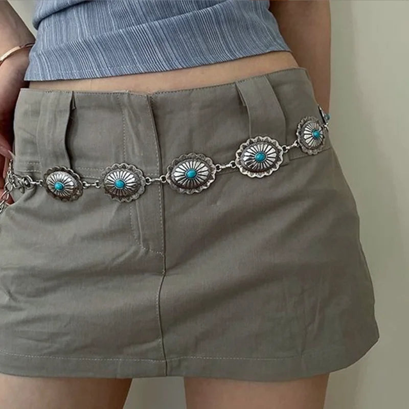 1-teiliges Set Taillenketten-Accessoires für Damen im Retro-Stil im böhmischen Ethno-Stil, hochwertiger silberner Metallkettengürtel mit Rockgürtel So ist Leben