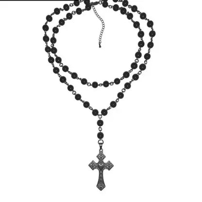 Original Dark Persönlichkeit Mode Kreuz Imitation Perle Halskette Hip Hop Punk Anhänger Pullover Kette Schmuck Zubehör So ist Leben