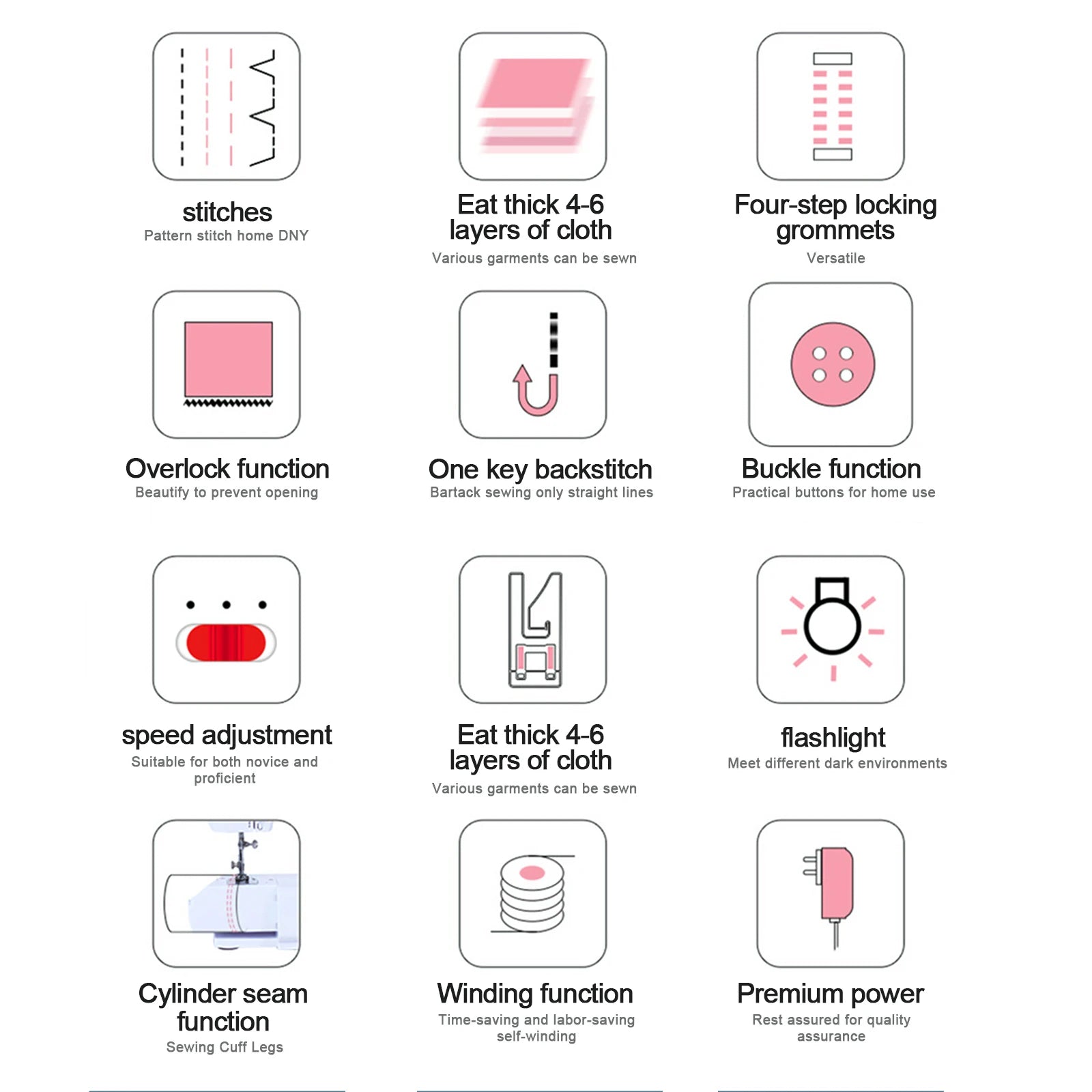 12 Stiche elektrische Nähmaschine Haushalt Doppelfaden Nähmaschine EU 220 V rosa Knopf austauschbares Nähfußdesign So ist Leben