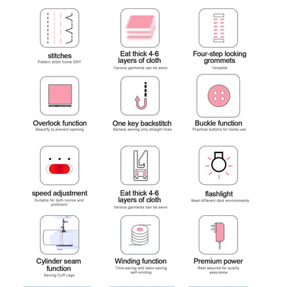 12 Stiche elektrische Nähmaschine Haushalt Doppelfaden Nähmaschine EU 220 V rosa Knopf austauschbares Nähfußdesign So ist Leben