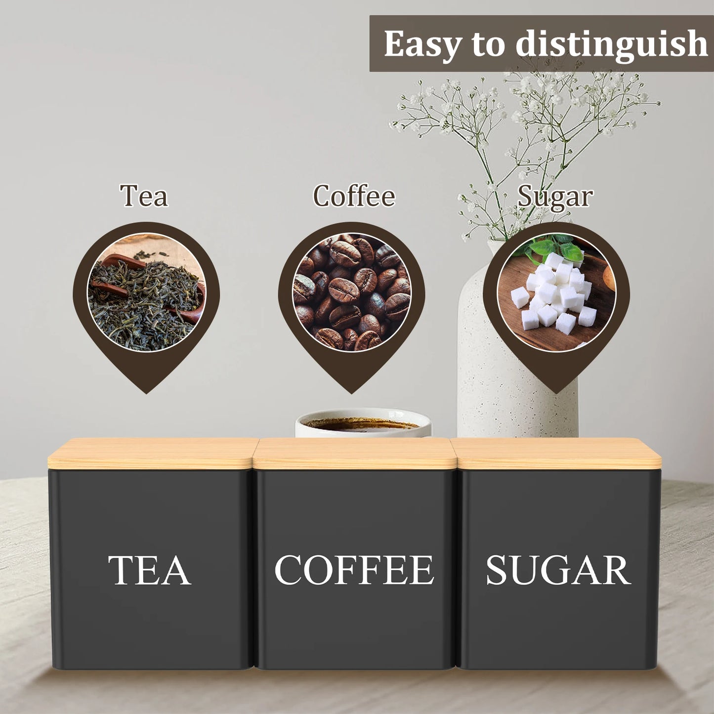 3Pcs Kaffee Bean Lagerung Kanister Tee Zucker Vakuum Versiegelt Gläser Eisen Kanister Wärme Küche Creme Kann Luftdichten Deckel So ist Leben