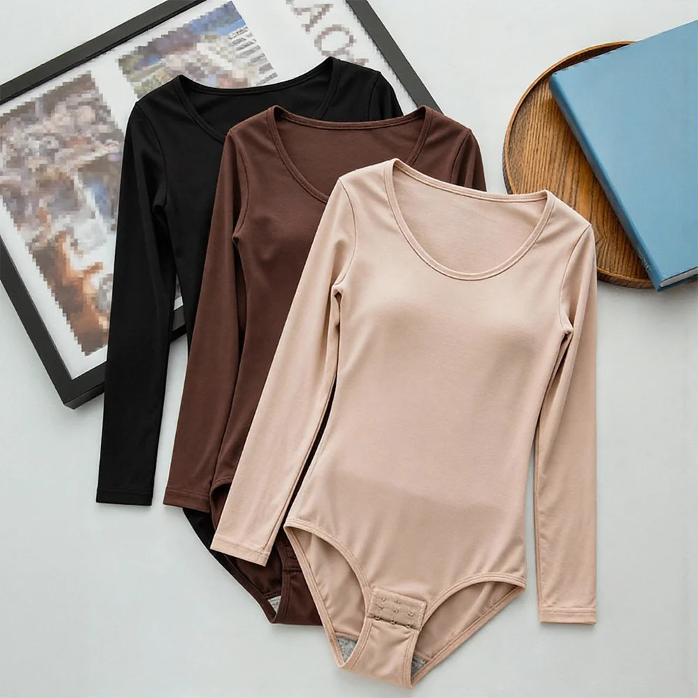 Damen 1er-Pack Langarm-Bodysuit Shapewear Schlankheits-Bodyshaper Rundhals Nahtloser Former Neue Mode Schwarzes Top So ist Leben