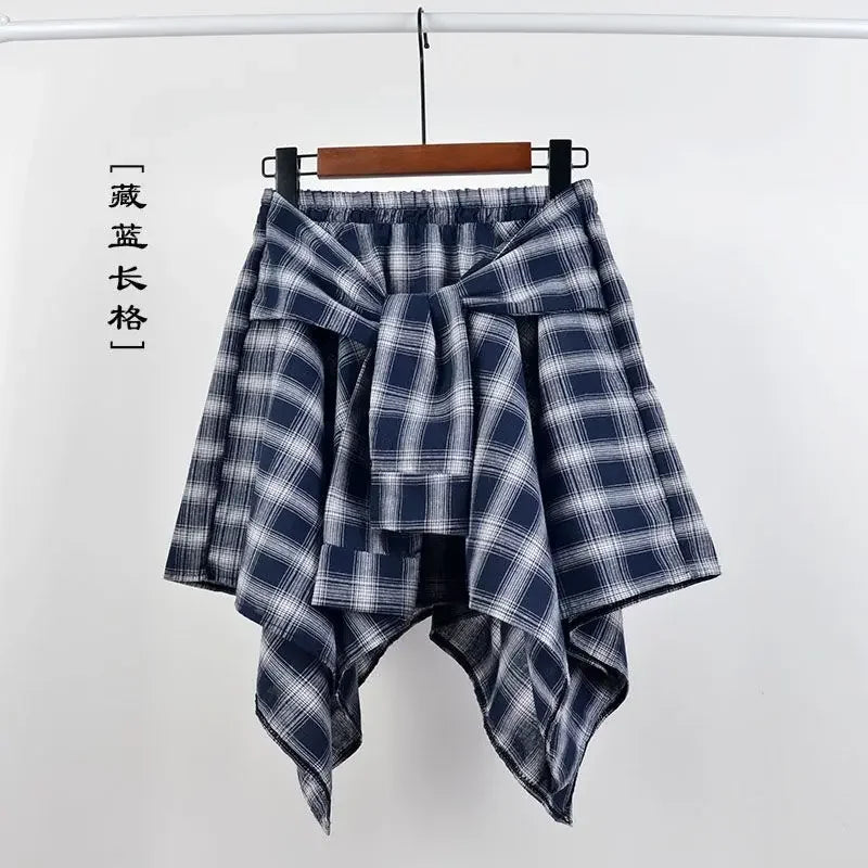 Plaid Rock Frauen Plissee Schnür Krawatte Minirock y2k Streetwear Harajuku Vintage unregelmäßige Sport Straße Frauen Furz Vorhang So ist Leben