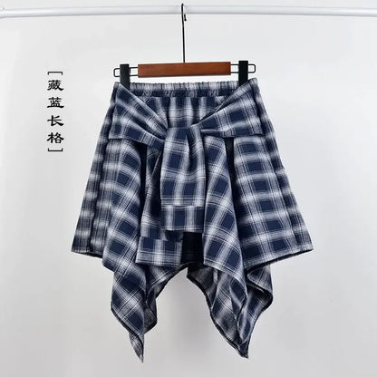 Plaid Rock Frauen Plissee Schnür Krawatte Minirock y2k Streetwear Harajuku Vintage unregelmäßige Sport Straße Frauen Furz Vorhang So ist Leben