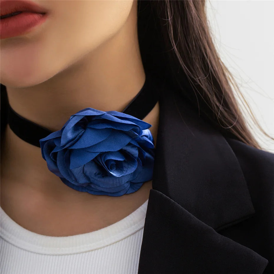 Romantische Gothic Große Rose Blume Schlüsselbein Kette Halskette für Frauen Damen Koreanische Mode Einstellbare Seil Halsband Y2K Zubehör So ist Leben