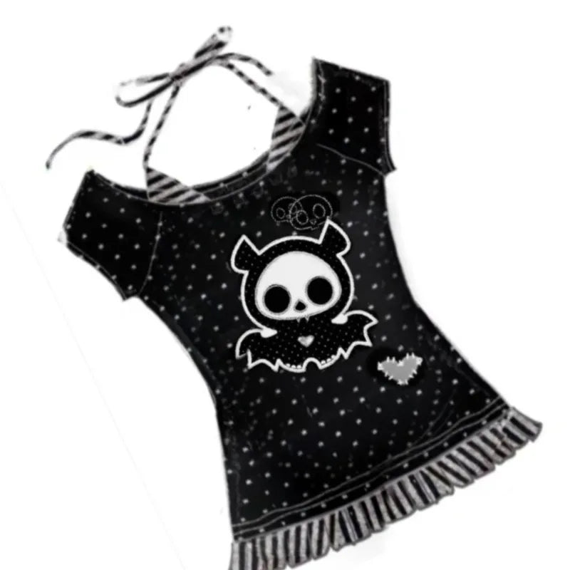 Harajuku frauen Kawaii Gefälschte Zwei T-shirts Japanischen Retro Subkultur Polka Dot T-shirt Beliebte Y2k Cartoon Print Tees Weibliche Tops So ist Leben