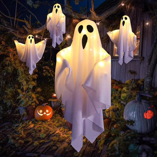 Halloween glühenden weißen Geist führte hängende Geister Horror Requisiten mit Lichterkette Indoor Outdoor Spukhaus Halloween Dekoration So ist Leben