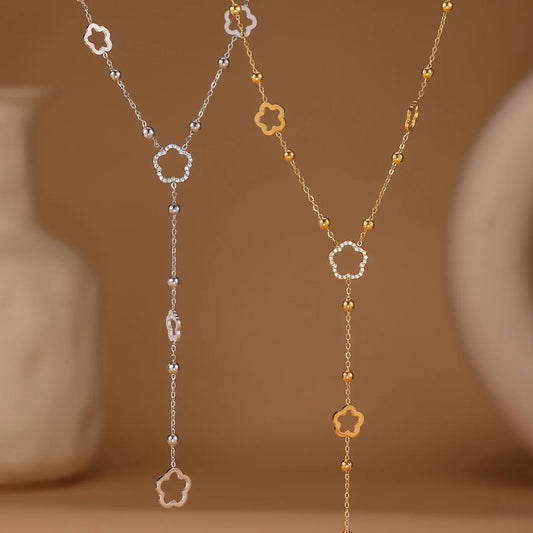 Nivora Blume Kette Edelstahl Zirkon Lange Halsketten Für Frauen PVD Vergoldet Metall Weiblichen Kragen Party Hochzeit Schmuck So ist Leben