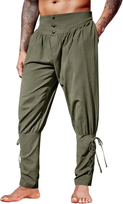 Mittelalterliche Herren-Knöchelhose, Renaissance, Wikinger, Pirat, Schnürung, schmal zulaufende Halloween-Leinen-Kostümhose, Cargohose So ist Leben