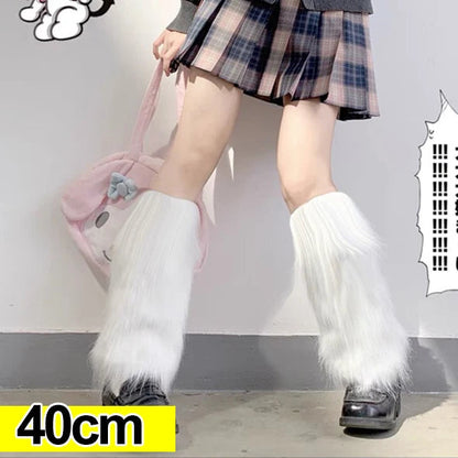 Y2k pelzige Beinlinge Goth weiß Kunst pelz Beinlinge Stiefel abdeckungen Dame süße Mode jk knielange Socken Hipster warme Socke So ist Leben