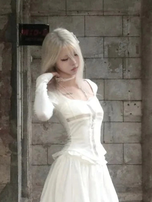 Genayooa Y2k Fairycore T Shirt Frauen Spitze Patchwork Crop Tops Streetwear Japanische 2000er Jahre Grunge Tops E-mädchen ästhetische T-shirts So ist Leben