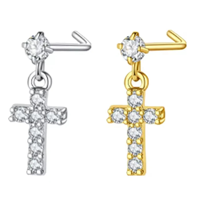 Damen L-förmiger Nasenring, hängender Nasenpiercing aus Edelstahl+Kupfer, gebogener Ring mit Schmetterlingsanhänger, Nasenschmuck 20G So ist Leben