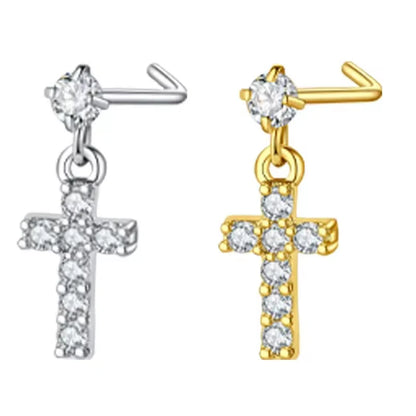 Damen L-förmiger Nasenring, hängender Nasenpiercing aus Edelstahl+Kupfer, gebogener Ring mit Schmetterlingsanhänger, Nasenschmuck 20G So ist Leben