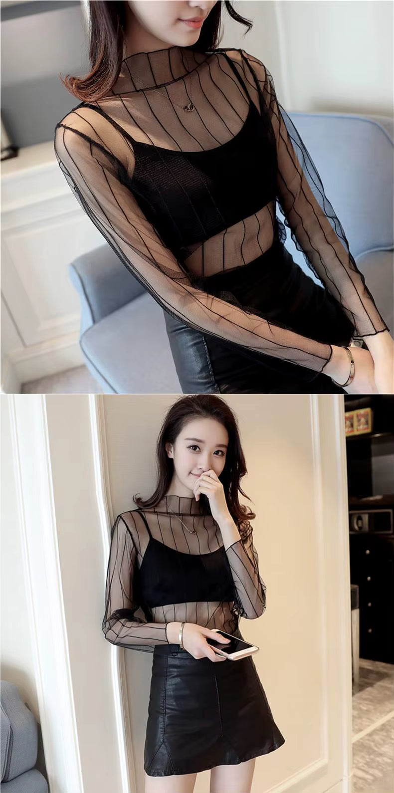 Damen Mesh Langarmshirt Modern mit Spitzenakzent So ist Leben
