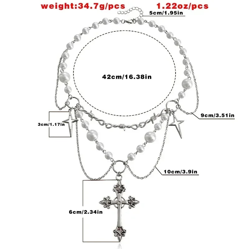 Gothic Cross Anhänger Halskette mit Kette Choker Charm handgemachte heilige Imitation Perle Perlen Halskette 2023 ästhetische Halsketten So ist Leben