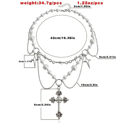 Gothic Cross Anhänger Halskette mit Kette Choker Charm handgemachte heilige Imitation Perle Perlen Halskette 2023 ästhetische Halsketten So ist Leben