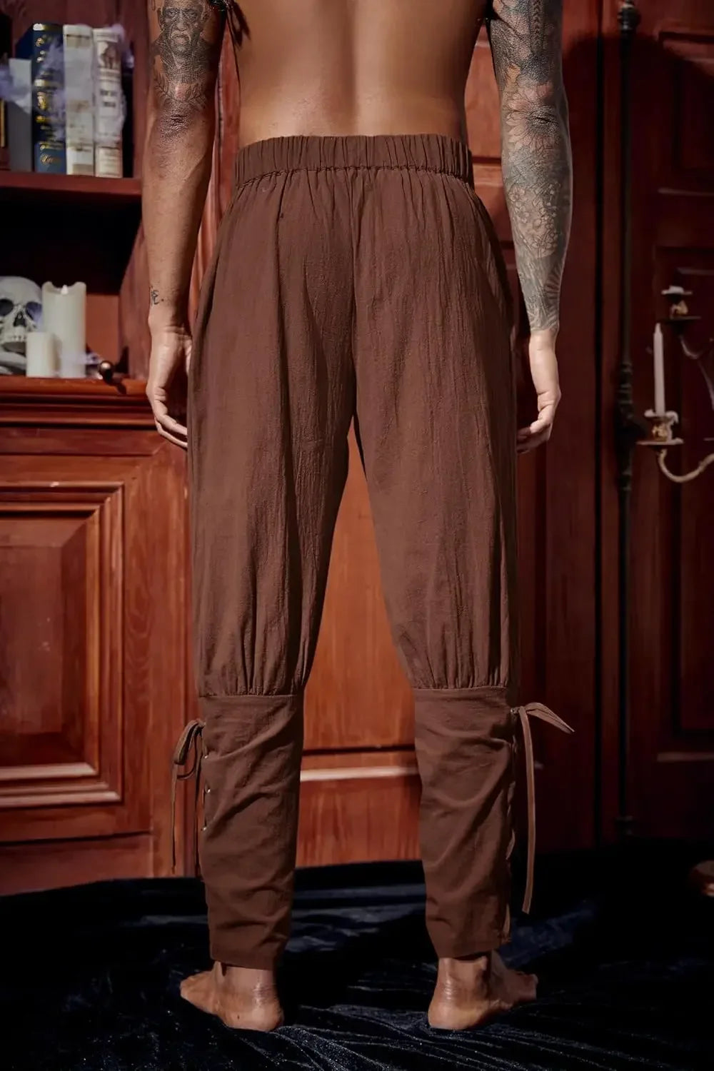 Mittelalterliche Herren-Knöchelhose, Renaissance, Wikinger, Pirat, Schnürung, schmal zulaufende Halloween-Leinen-Kostümhose, Cargohose So ist Leben