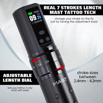 Mast Fold2 Pro Tätowiermaschine Komplett mit Kit Kabellos Rotary Pen 7 Hübe 2 Akkus 2000 mAh Netzteil für Körperkunst Dauerhafter Make-up tattoo maschine set  tattoo zubehör So ist Leben