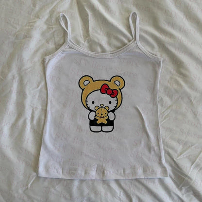 Sanrio Hello Kitty New Sweet Suspender Women Cute Slim Tank Top Y2k Tees Summer Clothes Spicy Girl Cartoon Print Fashion Vest So ist Leben