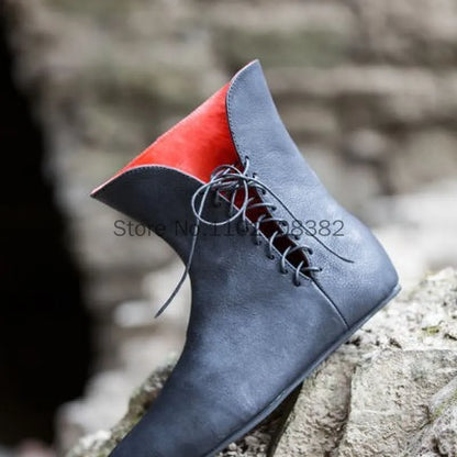 Herren Pu Lederschuhe Mittelalter Stiefeletten Larp Victorian Renaissance Bandage mittelalter lichen Ritter Cosplay Kostüm Karneval Party So ist Leben