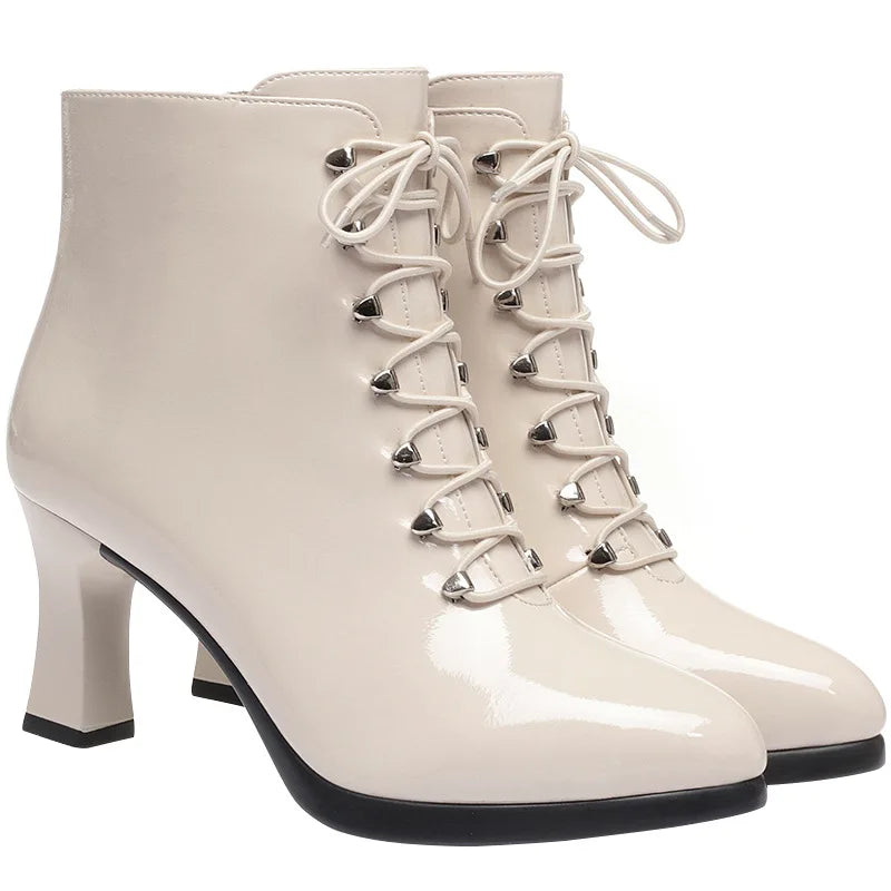Frauen viktoria nischen Stiefeletten britischen Stil dicken Absatz Schuhe Mode Schnürung Herbst und Winter halten warme spitze Spitze für das Büro So ist Leben