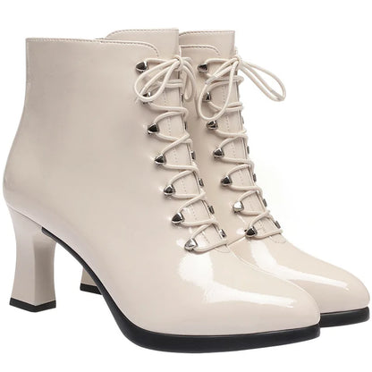 Frauen viktoria nischen Stiefeletten britischen Stil dicken Absatz Schuhe Mode Schnürung Herbst und Winter halten warme spitze Spitze für das Büro So ist Leben