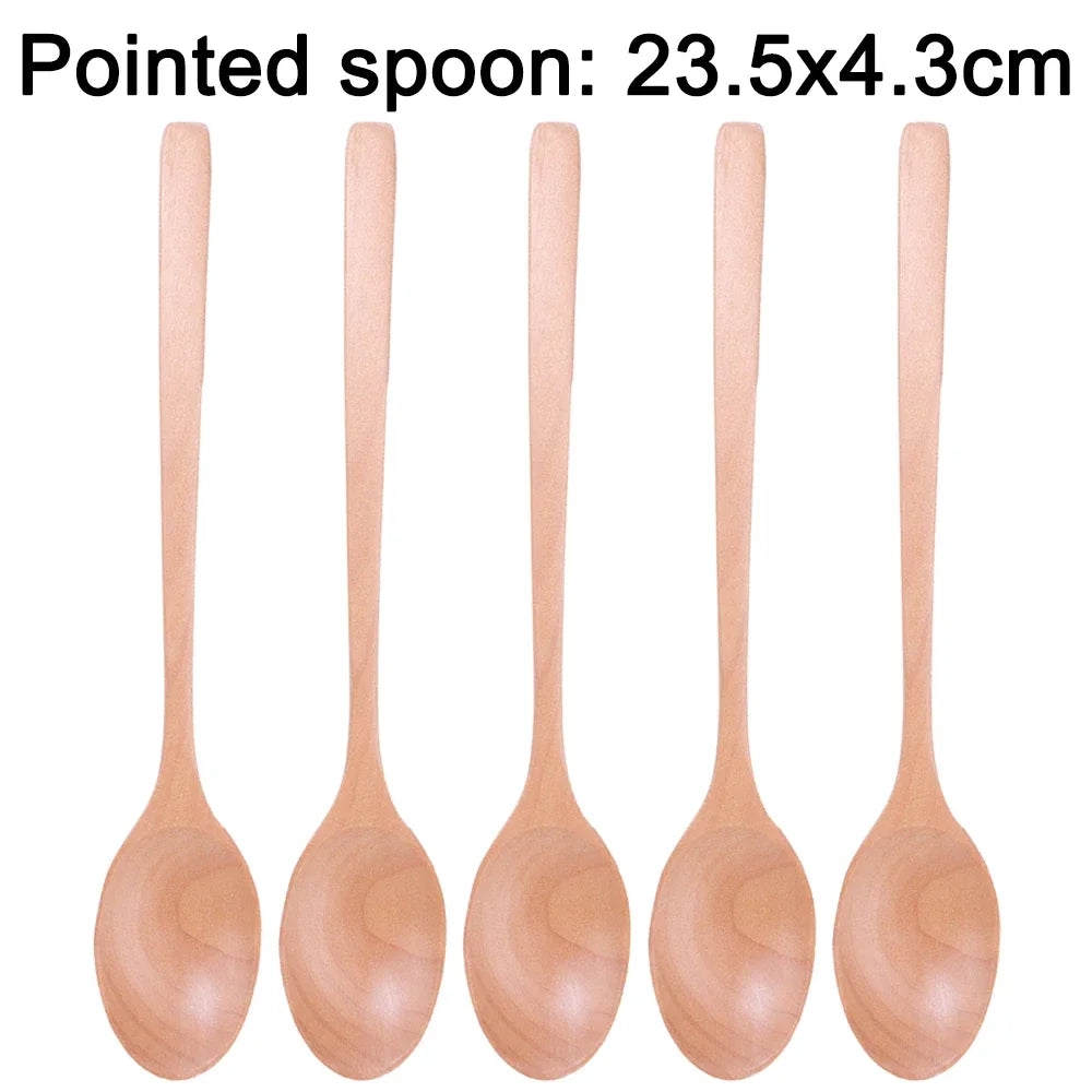 10/1Pcs Holz Tee Löffel Kochen Rühren Suppe Scoop Lange Hand Ellipse Küche Geschirr Set Kaffee Dessert Honig rühren Teelöffel So ist Leben