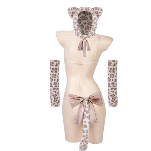Anime Niedliches Tier Katze Mädchen Cosplay Kostüm Polka Dot Akzent BH und Höschen Dreipunkt-Set Sexy Dessous für Frauen Rollenspiel So ist Leben