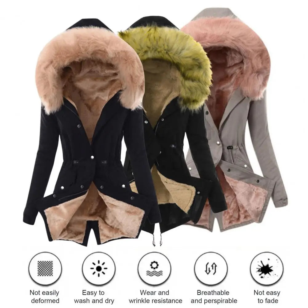 Damen-Jacke aus Baumwollmischung mit Reißverschluss, winddichter Winter-Daunenmantel mit pelzigen Kapuzentaschen, Reißverschluss für das Wetter So ist Leben
