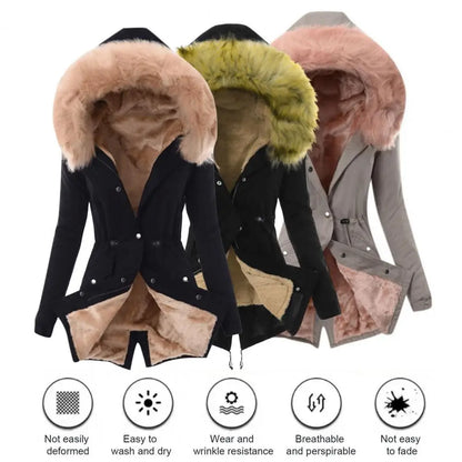 Damen-Jacke aus Baumwollmischung mit Reißverschluss, winddichter Winter-Daunenmantel mit pelzigen Kapuzentaschen, Reißverschluss für das Wetter So ist Leben