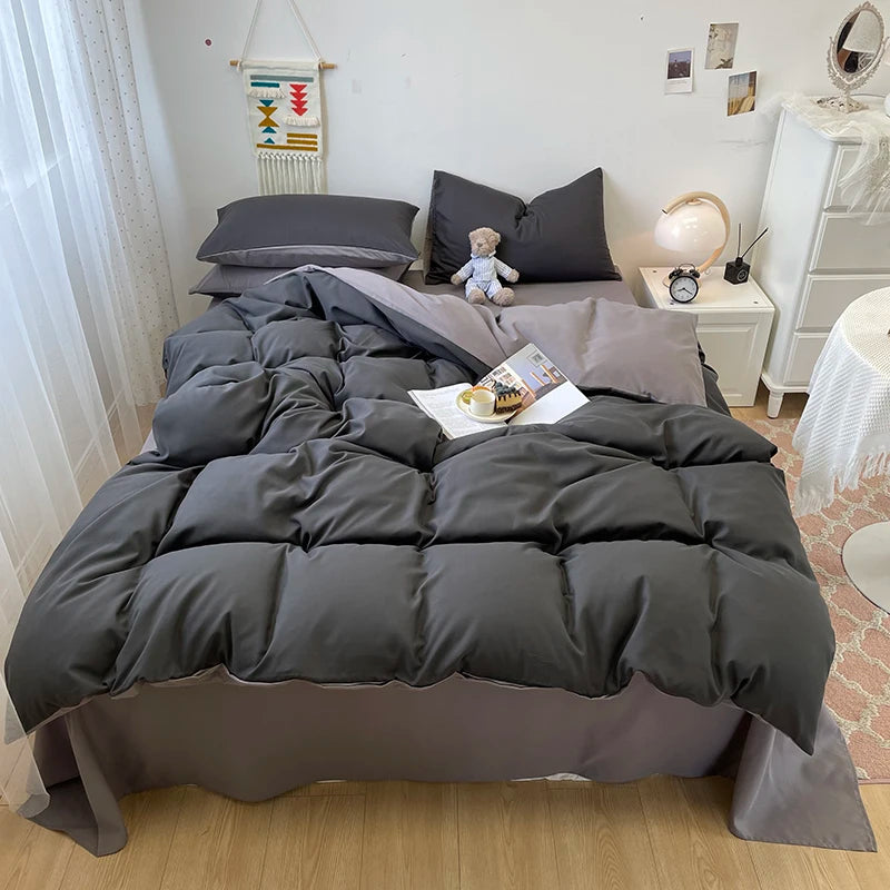 Schwarzes Bettwäsche set weiches Bettwäsche set gewaschener Baumwoll bett bezug Kissen bezug und Bettlaken постельное бельё набор Home Bettwäsche So ist Leben