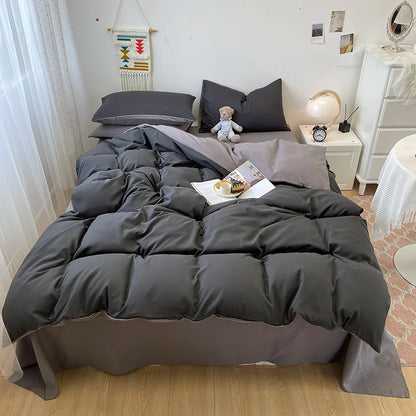 Schwarzes Bettwäsche set weiches Bettwäsche set gewaschener Baumwoll bett bezug Kissen bezug und Bettlaken постельное бельё набор Home Bettwäsche So ist Leben