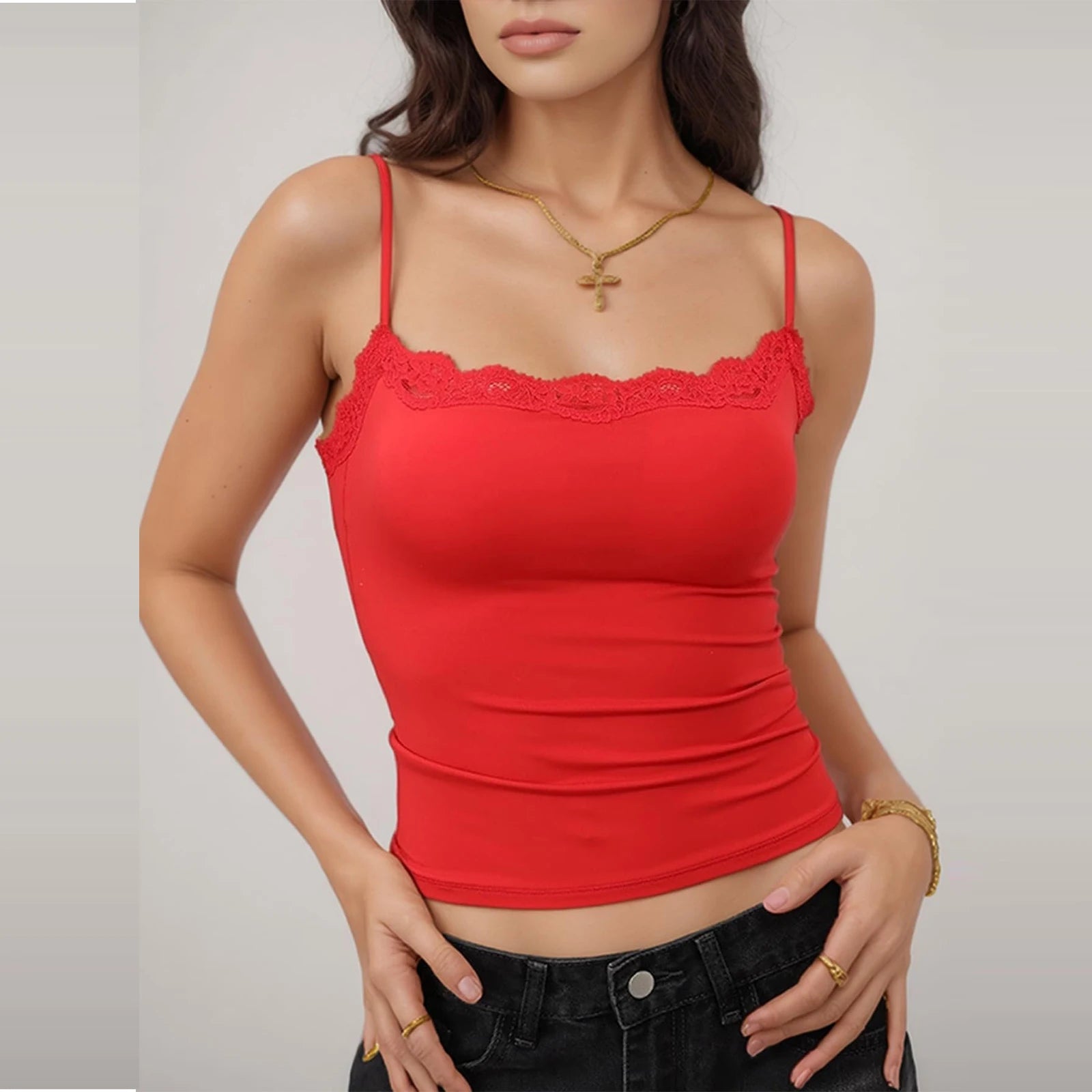 Sexy Spitzen-Tanktops im ästhetischen Stil für Damen – Ärmellose, lässige, einfarbige Harajuku-Tops, vielseitig kombinierbare, kurze, dünne Fashion-Cami-Tops So ist Leben