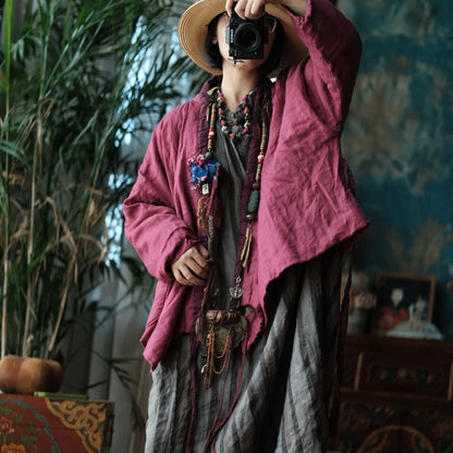 Lockere Passform, künstlerische Retro-Baumwolljacke, exklusiver Stil für Damen, mittelverdickt, langärmlig, reine Farbe, bequem, lässig So ist Leben