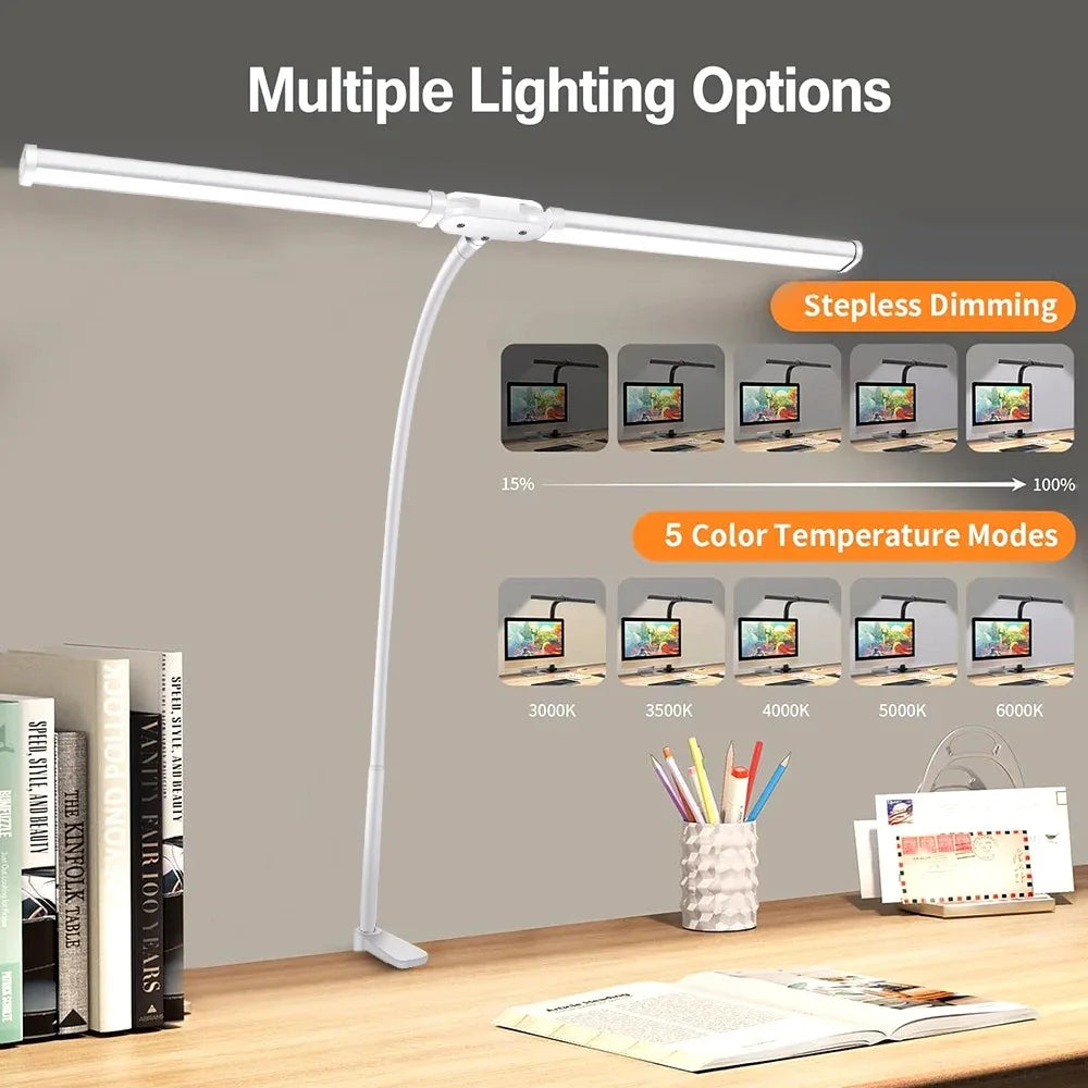 LED-Schreibtischlampe, Doppel-/Einzelkopf-Architekt-Schreibtischlampen, Büro, augenschonende Schreibtischleuchte, stufenlos dimmbar, verstellbare Schwanenhalslampe So ist Leben
